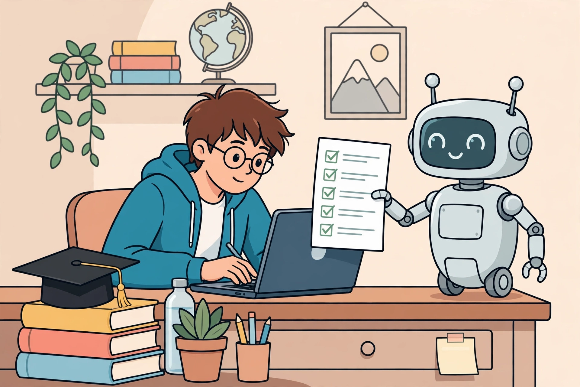 Student using an AI writing assistant for essay writing