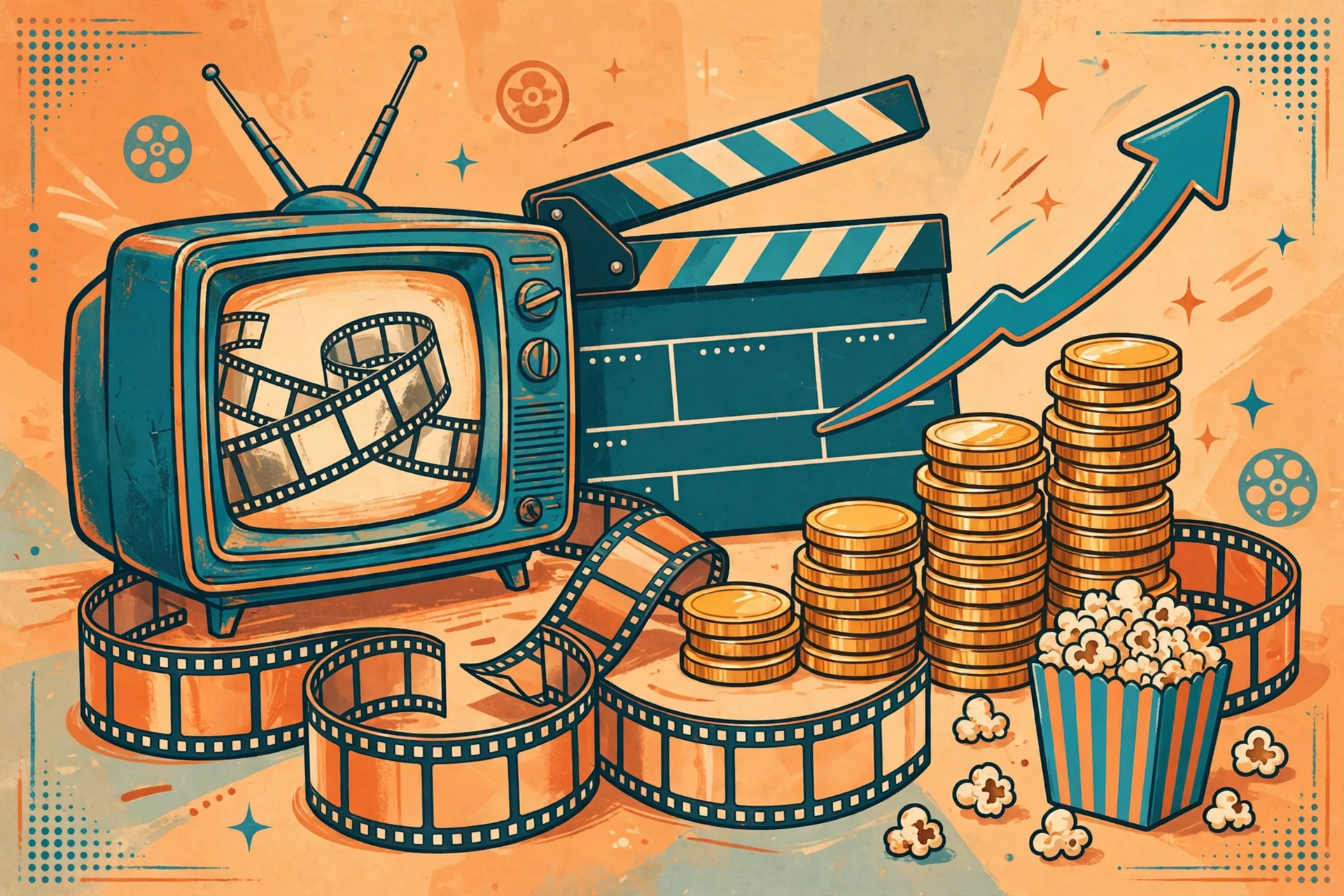 Amanda Bynes career earnings concept: retro TV, clapperboard and rising coins from her Nickelodeon and film years