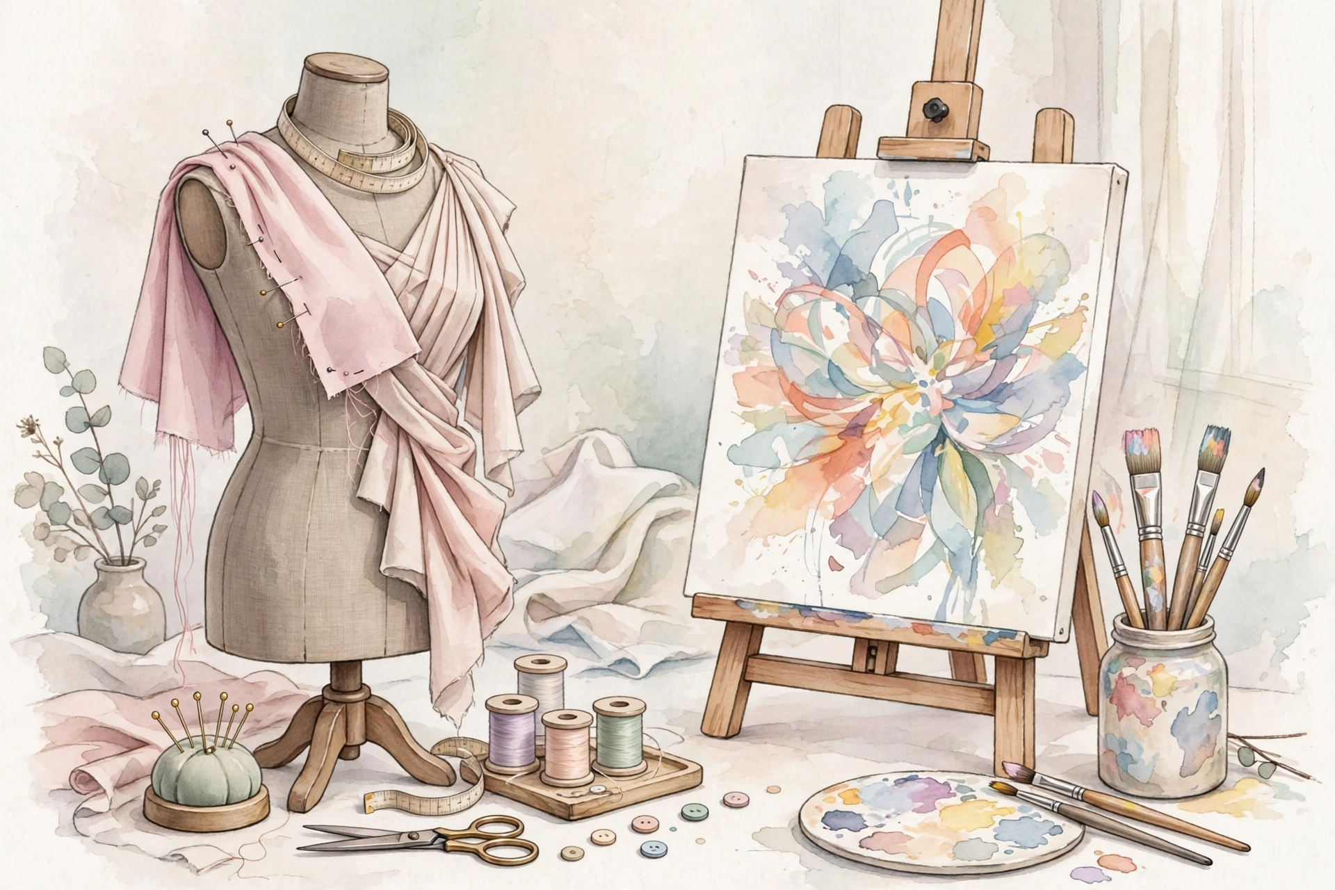 Amanda Bynes fashion and art concept: dressmaker mannequin and artist easel for her post-acting creative pursuits