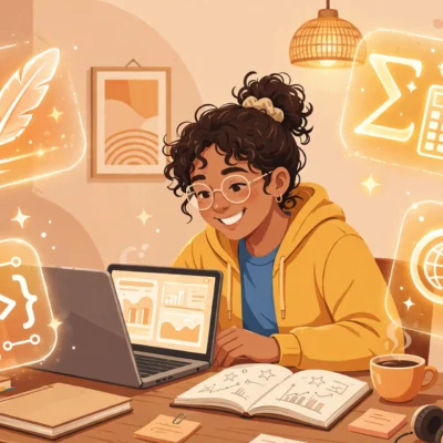Best AI tools for students in 2026: student studying with AI apps