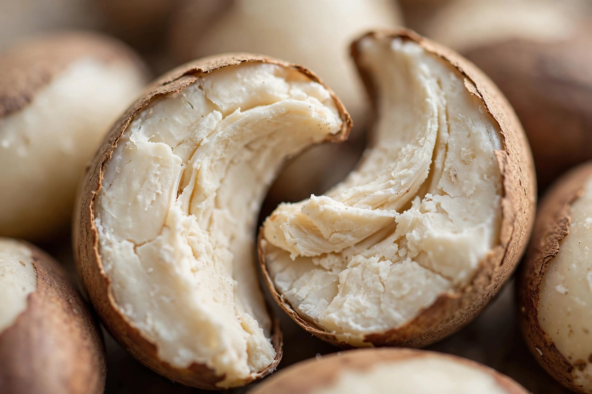 Closeup of Brazil nut kernels texture showing selenium-rich nutrition