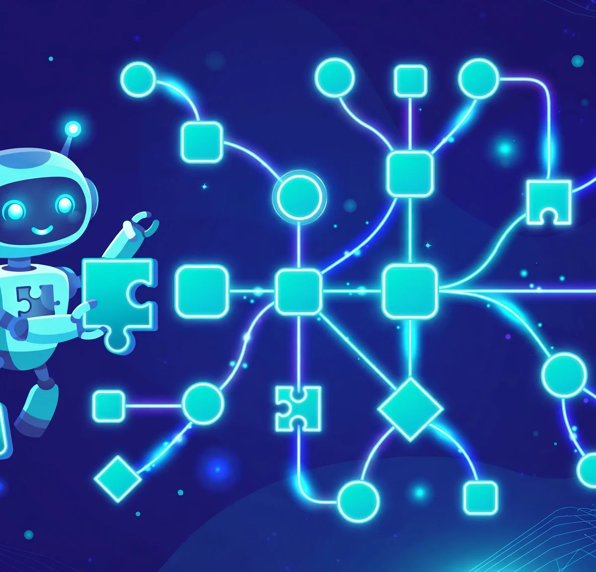 How to build an AI chatbot without coding in 2026: drag-and-drop flow builder illustration