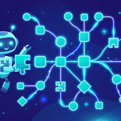 How to build an AI chatbot without coding in 2026: drag-and-drop flow builder illustration