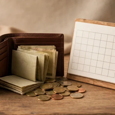 Cash flow vs profit explained with wallet, coins and calendar