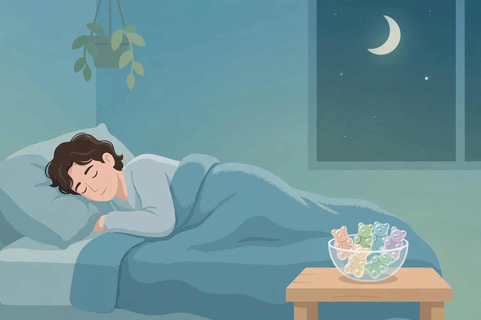 CBD gummies health benefits for sleep: peaceful bedtime wellness scene