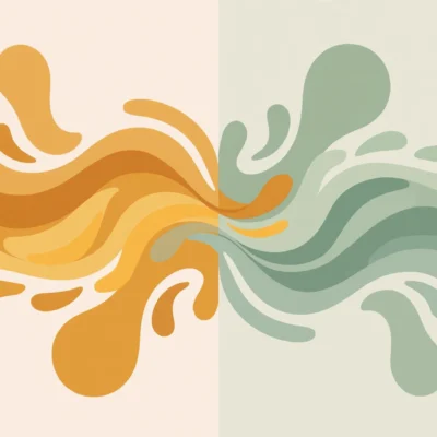 Abstract split illustration in amber and sage green tones symbolizing comparison