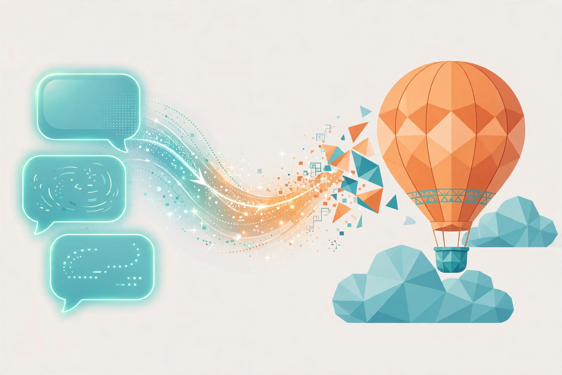 Abstract illustration of DALL-E image generation turning chat prompts into finished artwork