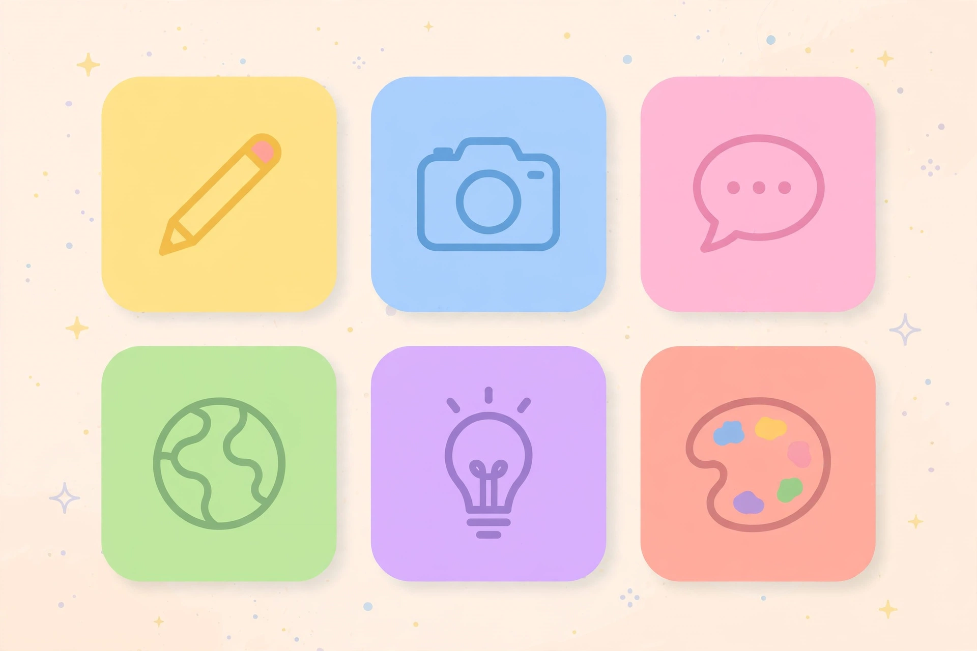 Collection of free AI tool app icons for writing, design, research and chat in 2026