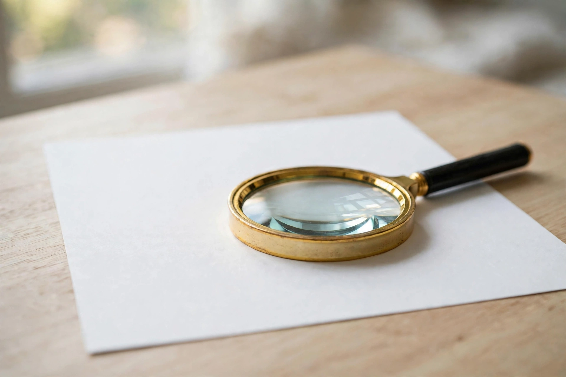 Magnifying glass resting on a blank document, symbolizing careful CBD label reading