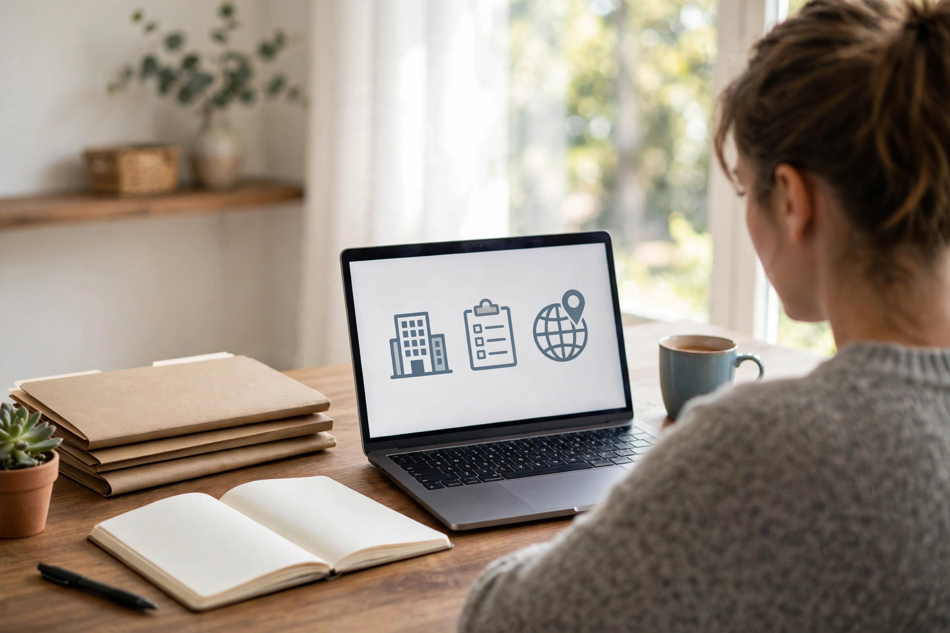 Researching home business permits and zoning rules at a home office desk