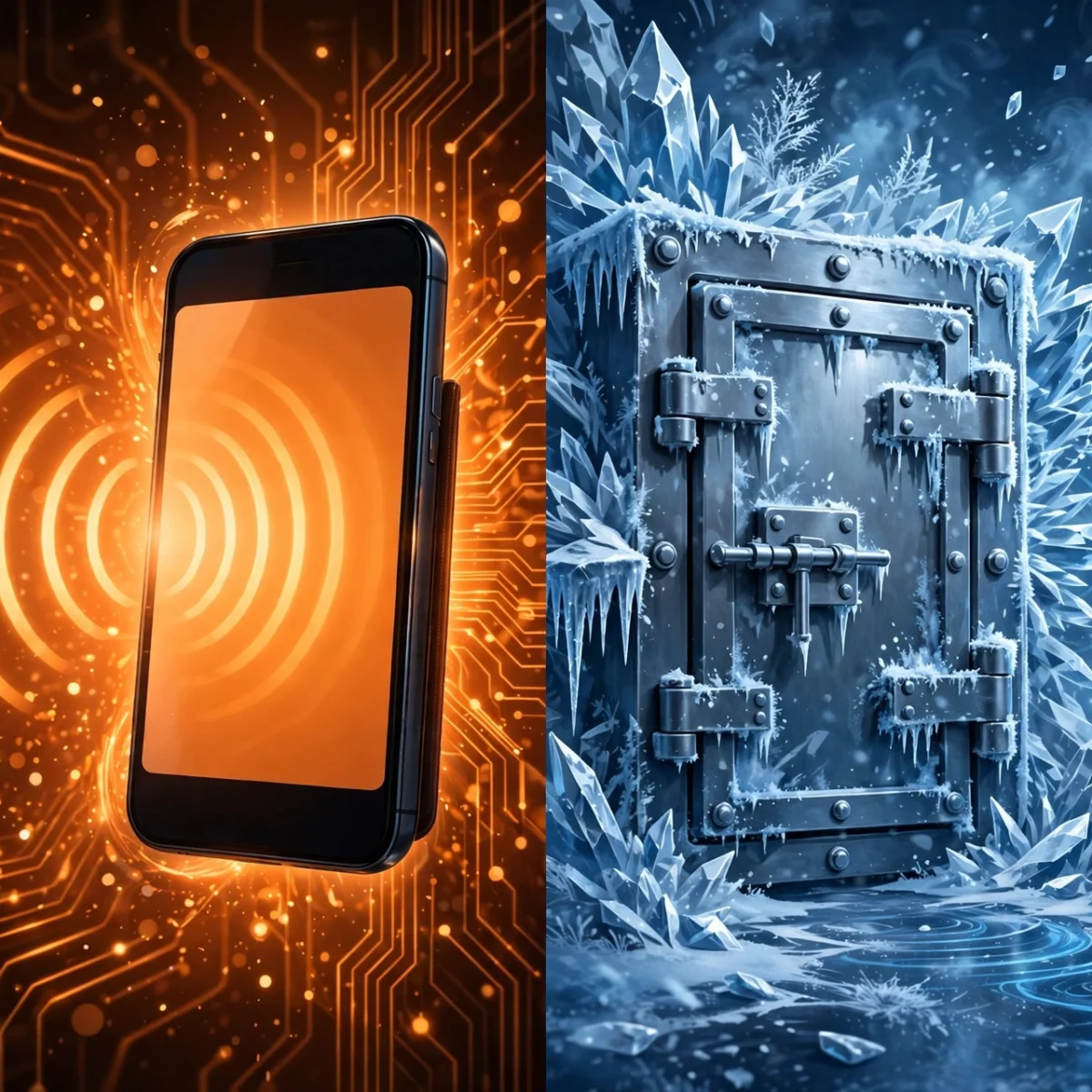 Hot wallet vs cold wallet comparison with phone and hardware device