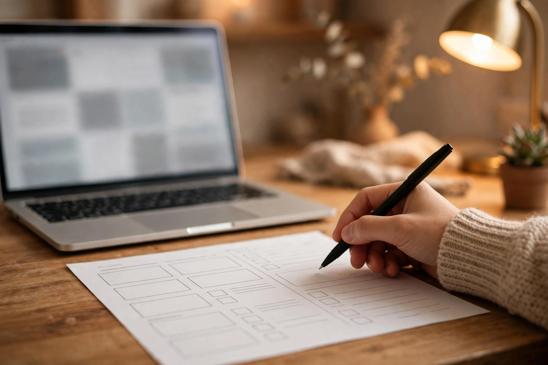Creating a professional invoice on a laptop with billing paperwork