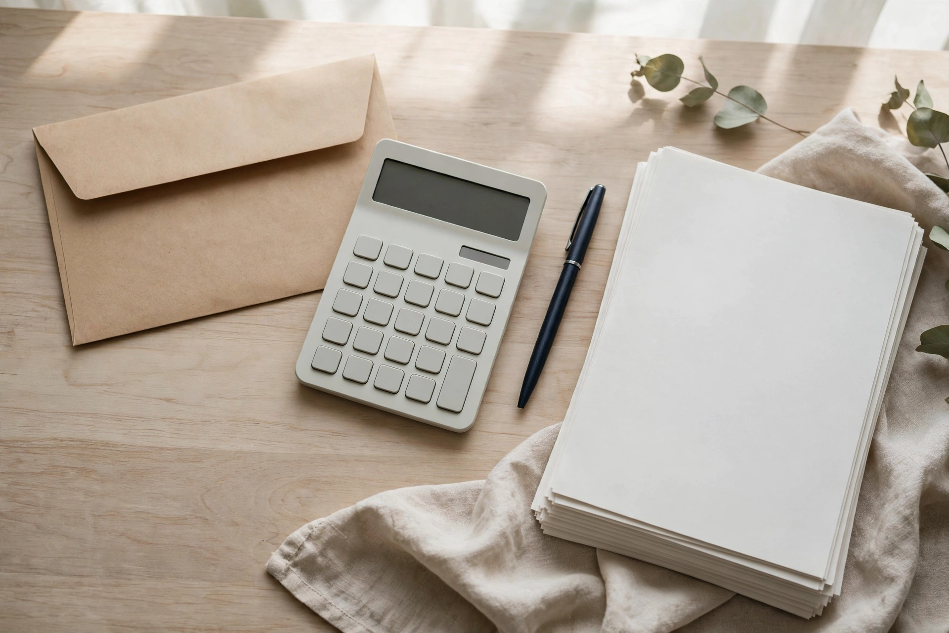 Invoice sending tips: envelope, calculator and billing documents on desk