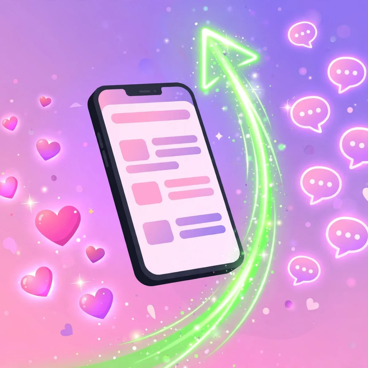 Smartphone with heart icons and rising growth arrow showing Instagram organic growth in 2026