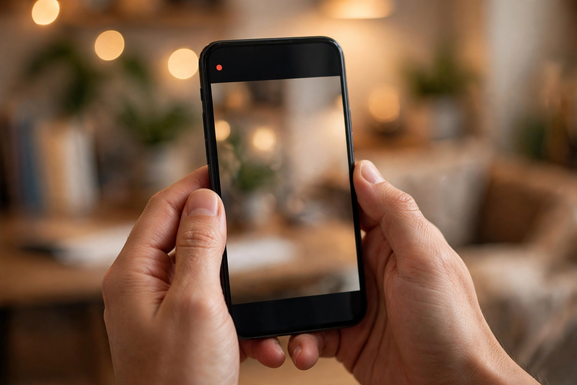 Hands holding a smartphone recording a short vertical video for TikTok