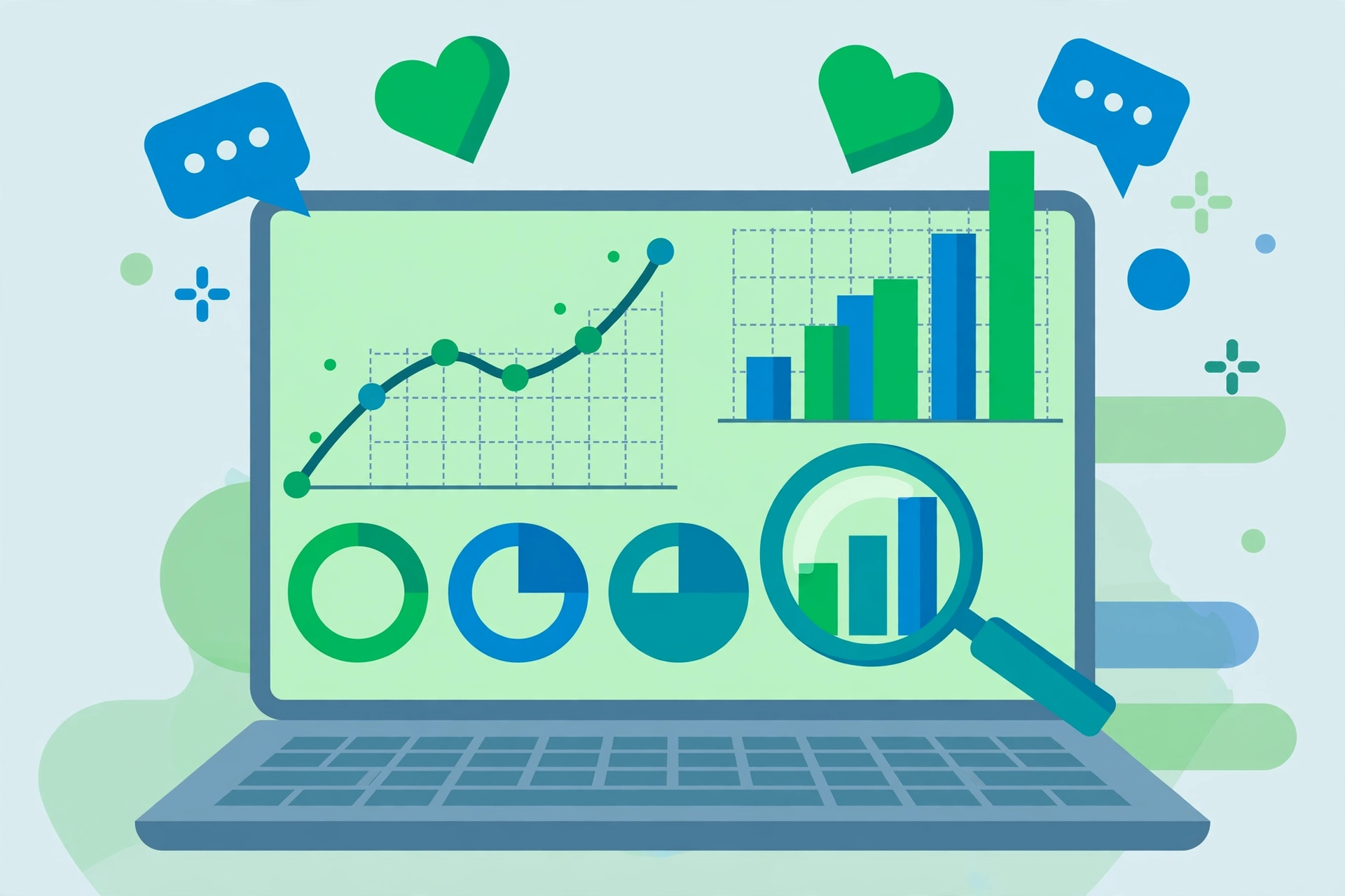 Social media scheduling analytics dashboard illustration