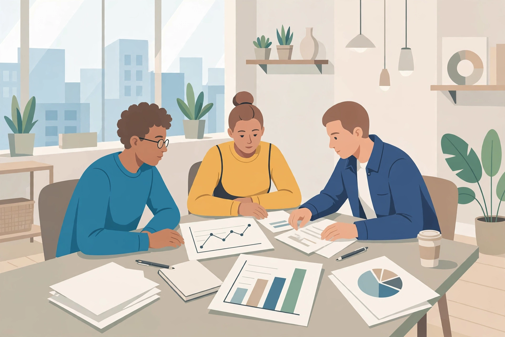 Team reviewing a business plan together in a meeting