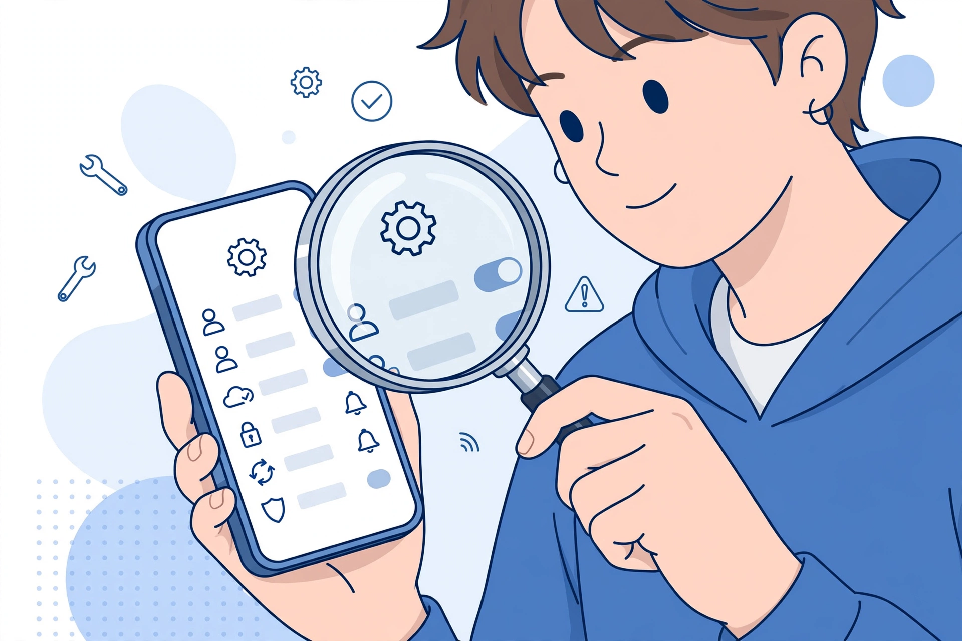 Person checking Instagram account status on a phone with a magnifying glass