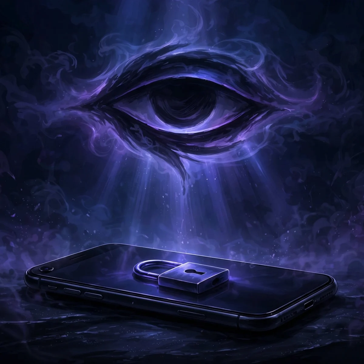 Smartphone with a padlock and shadowed eye representing an Instagram shadowban
