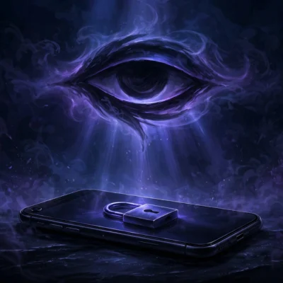 Smartphone with a padlock and shadowed eye representing an Instagram shadowban