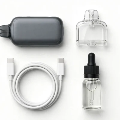 Beginner vape starter kit flat lay for choosing a first vape kit