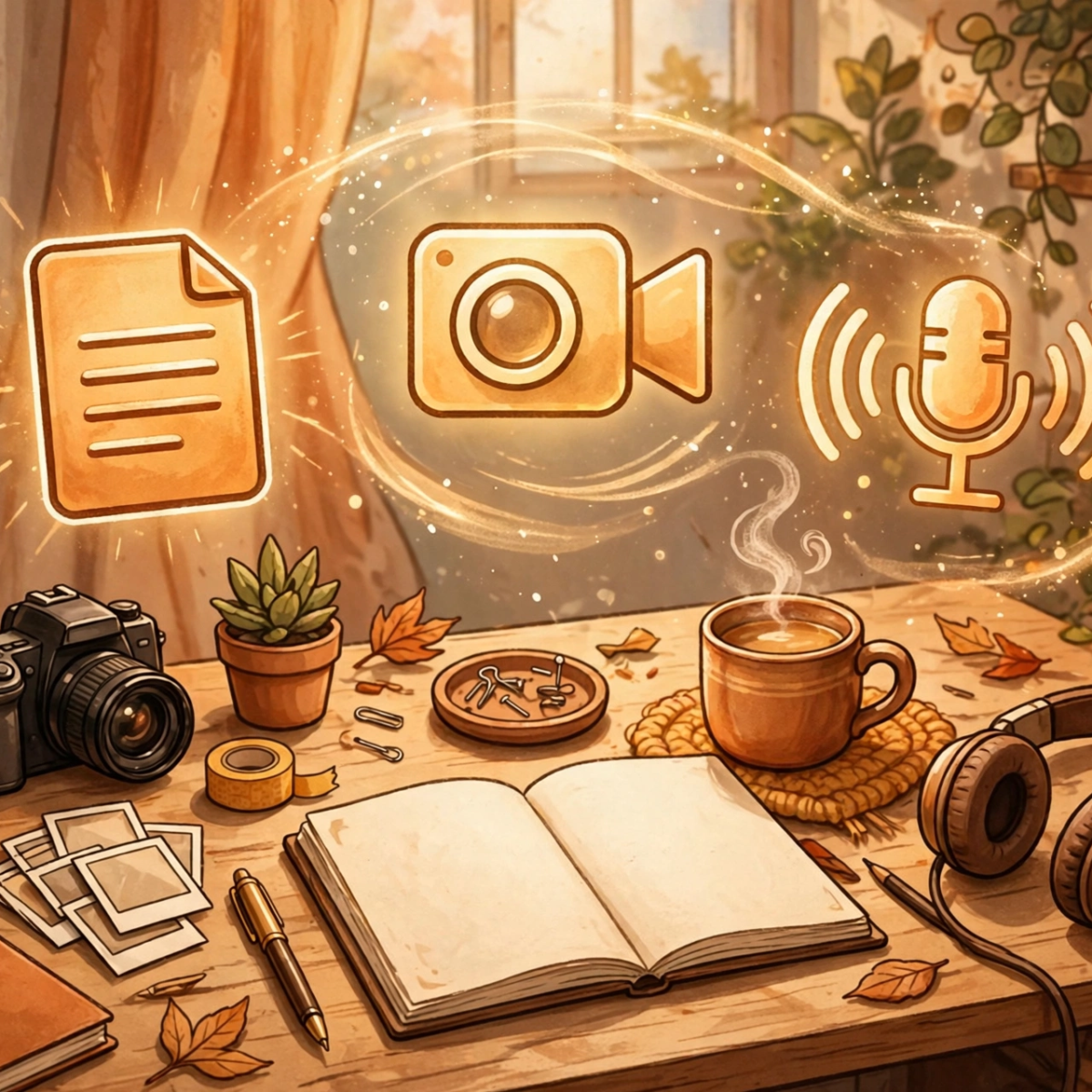 What is content marketing illustrated with blog video and podcast icons