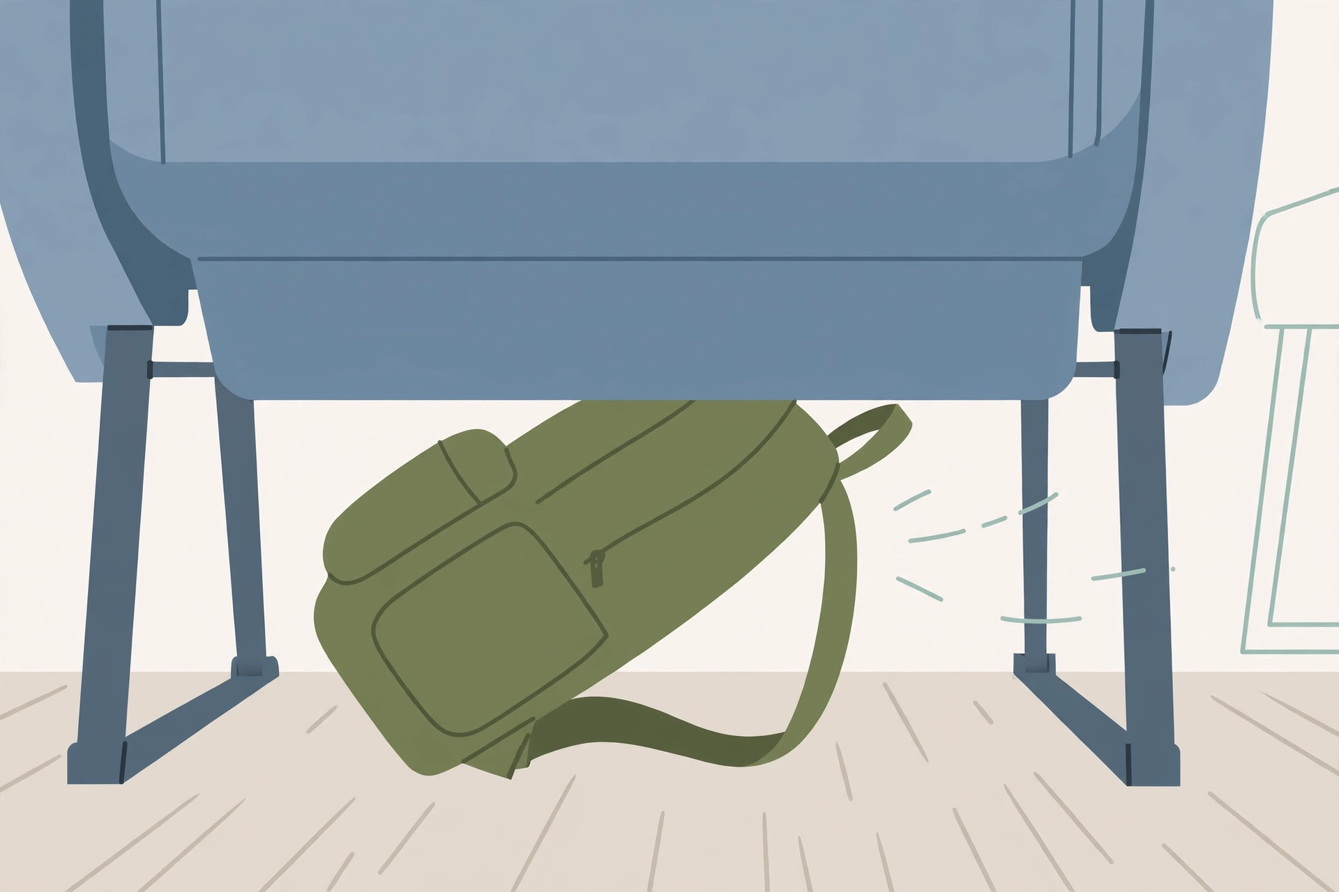Small backpack packed as a personal item fitting under an airplane seat