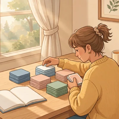Student using spaced repetition flashcards to study effectively for exams