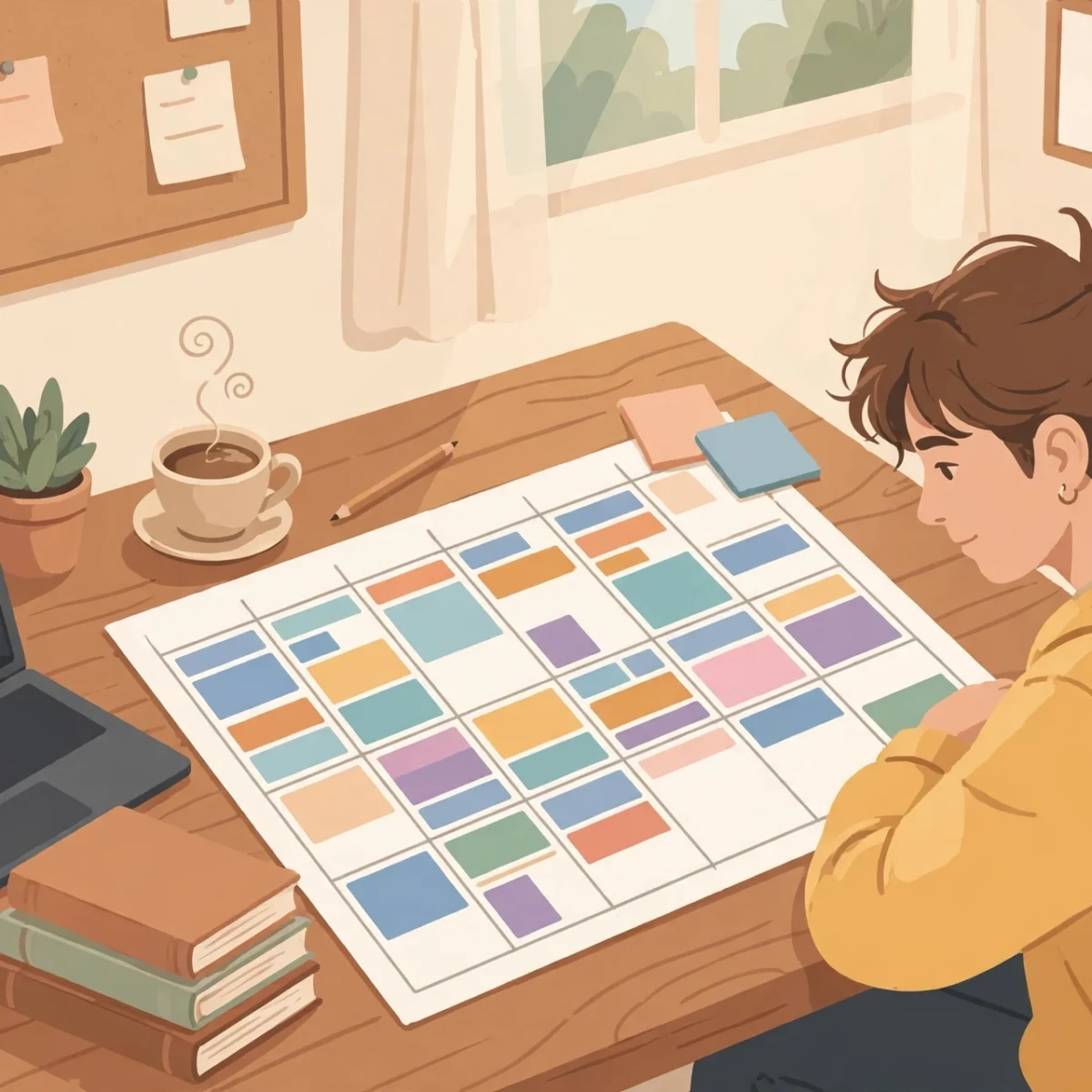 College student planning the week with a time blocking schedule