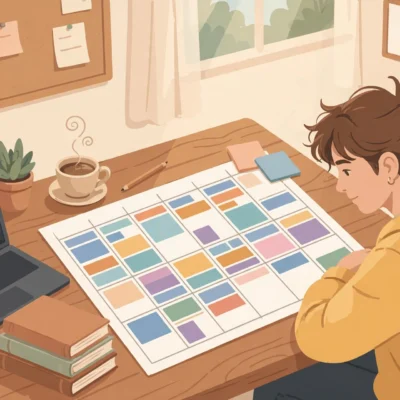 College student planning the week with a time blocking schedule