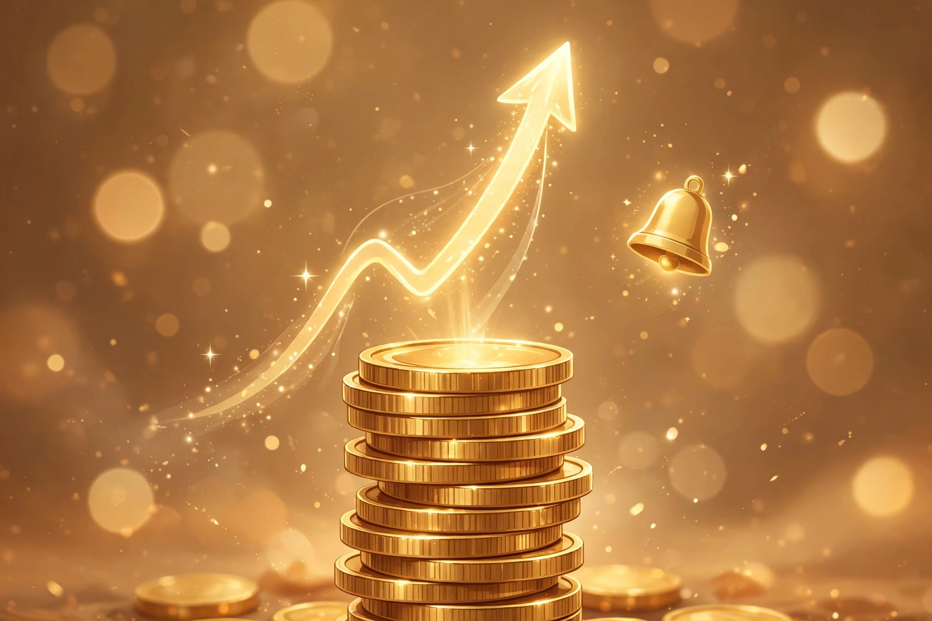 Noor Stars income growth: gold coins stack with rising arrow symbolizing subscriber and wealth growth