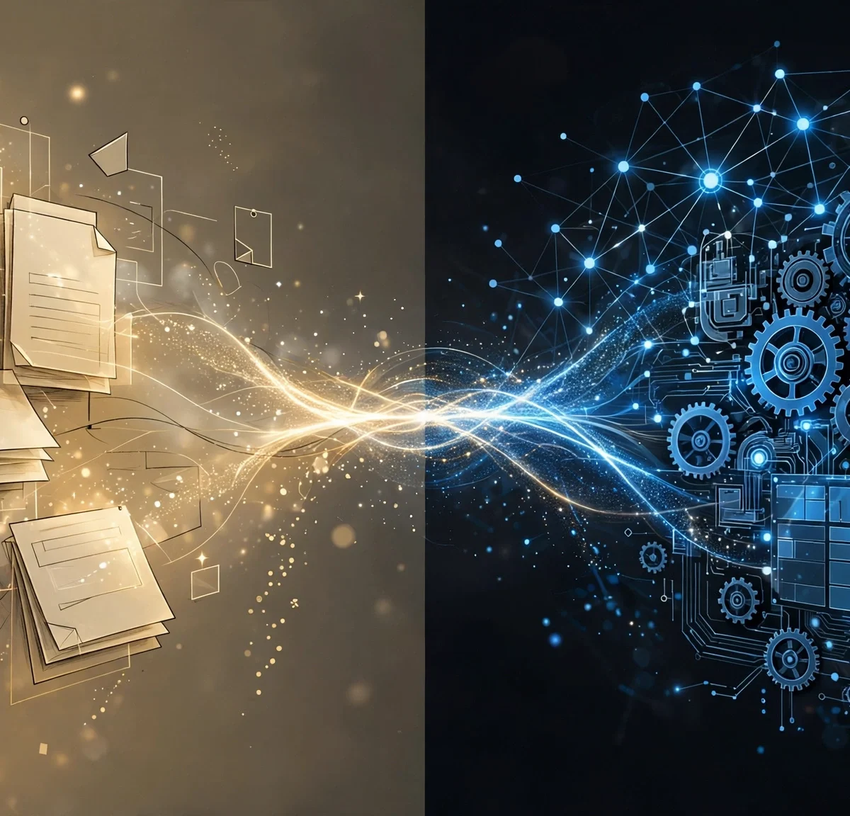 Notion AI vs ClickUp Brain comparison 2026: abstract illustration of two AI productivity workspaces