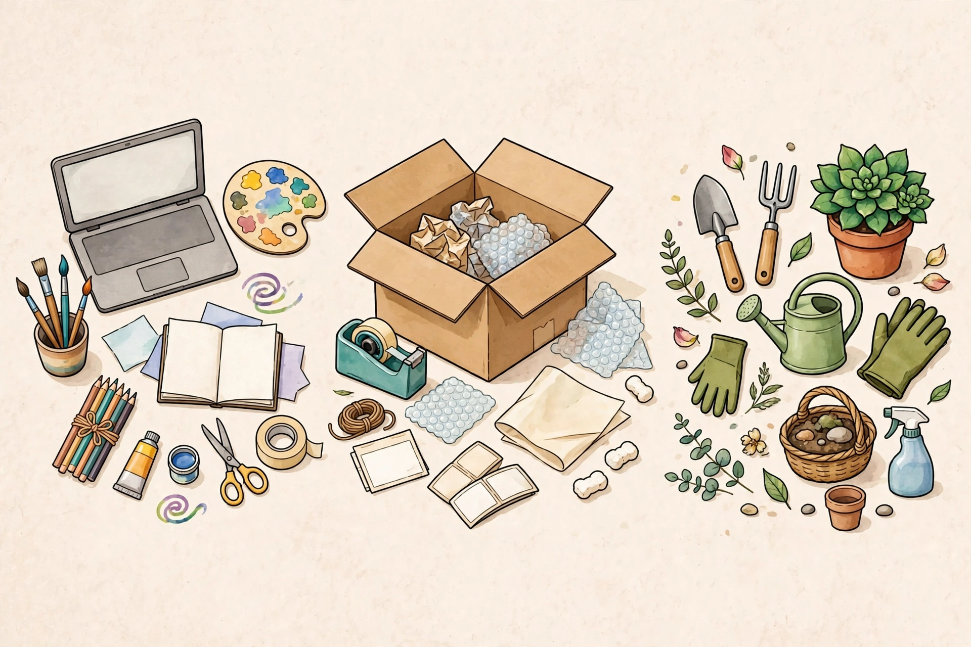 Low-cost small business startup ideas flat lay