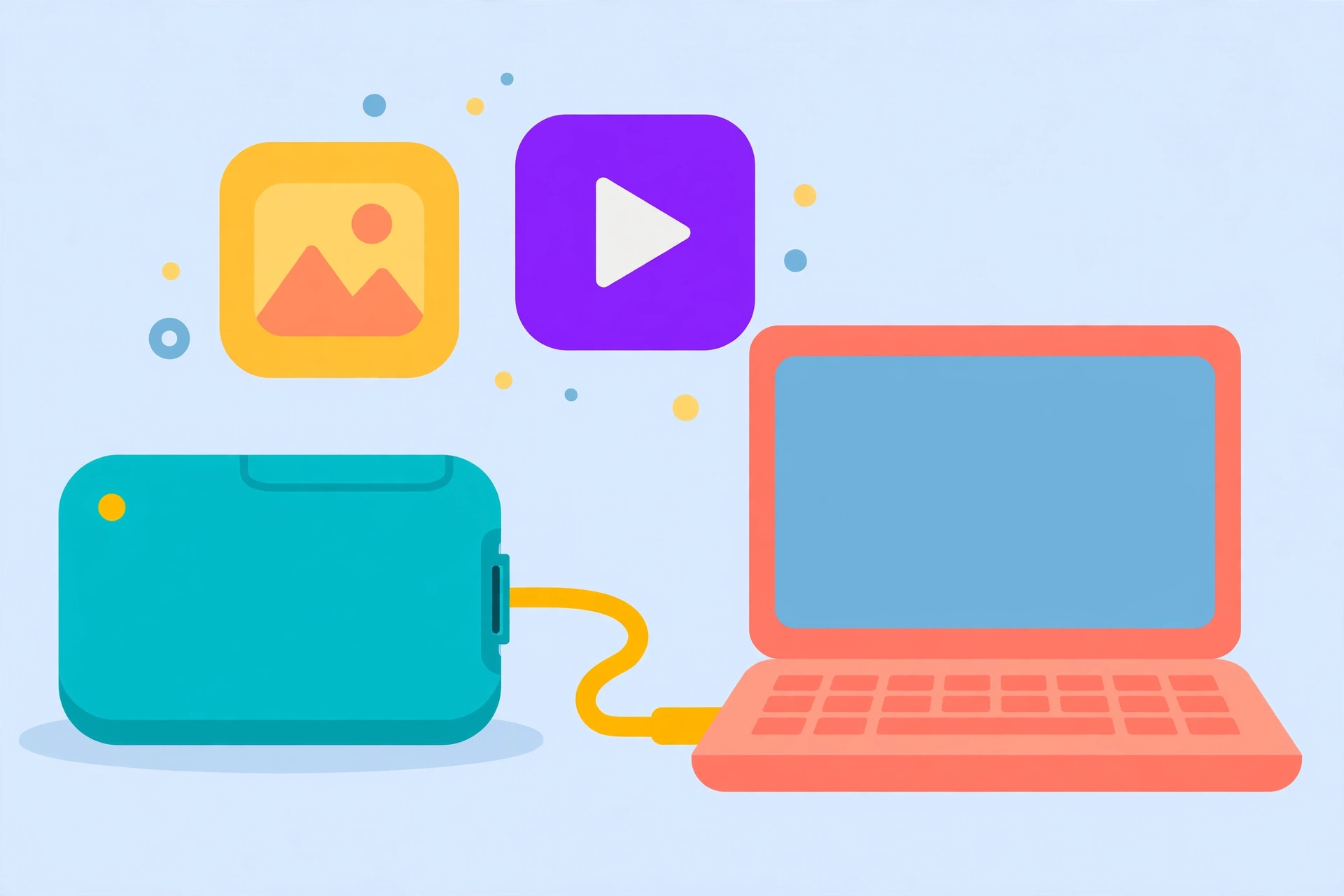 Illustration of an external hard drive connected to a laptop for extra storage