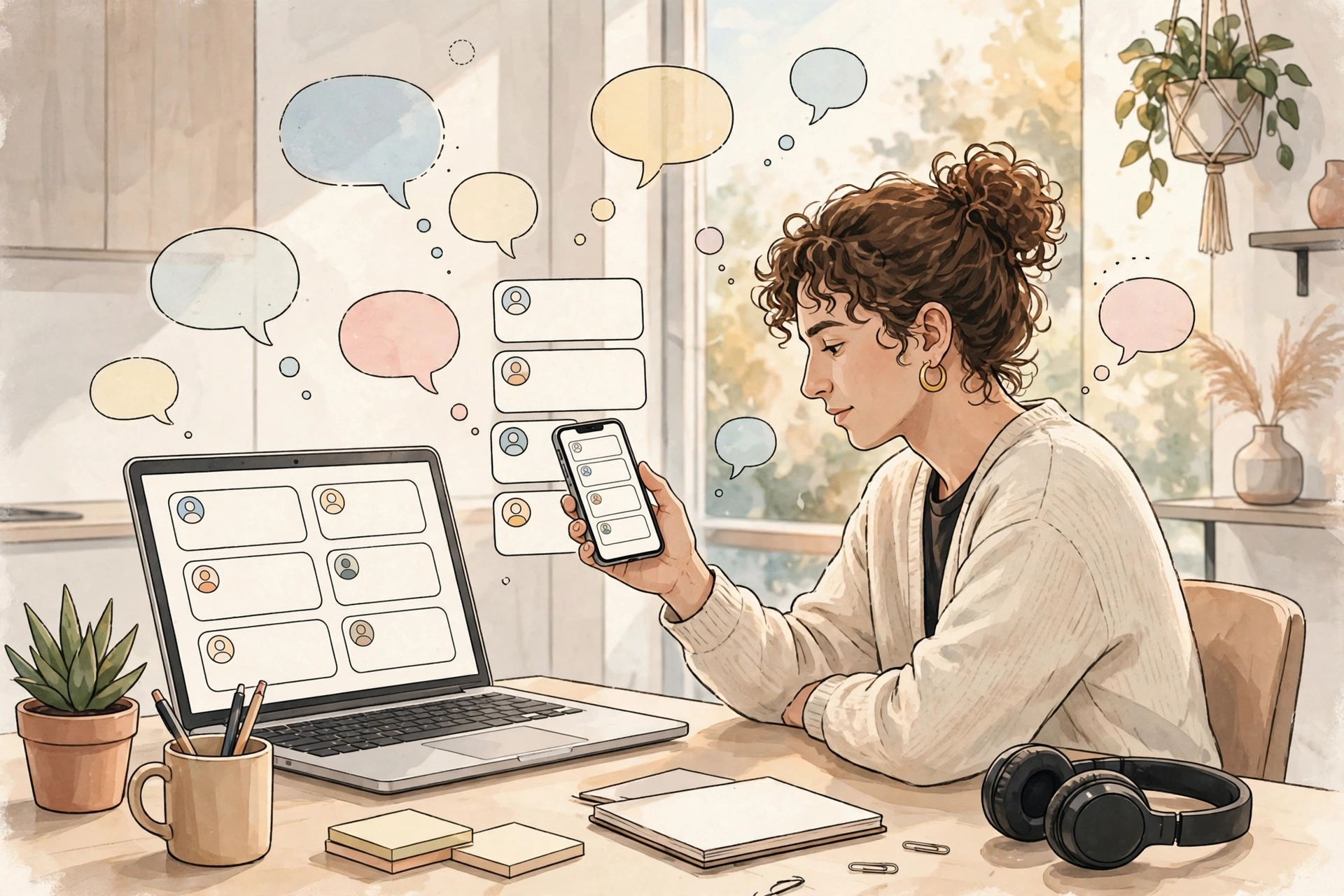 Creator comparing Threads and X social media apps on phone and laptop