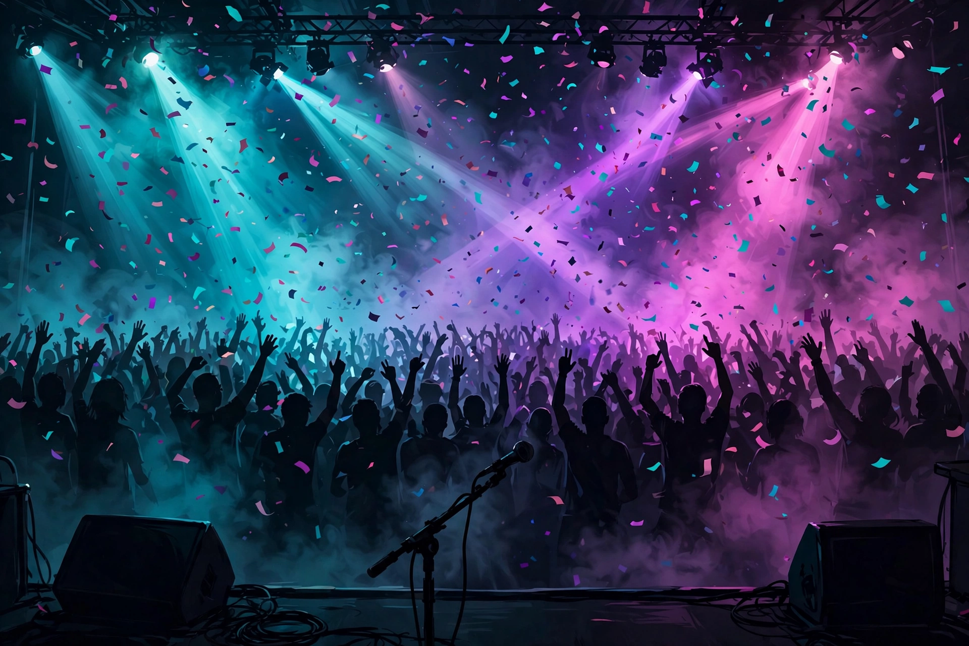 Tkay Maidza touring income: concert stage with spotlights and crowd representing live performance earnings