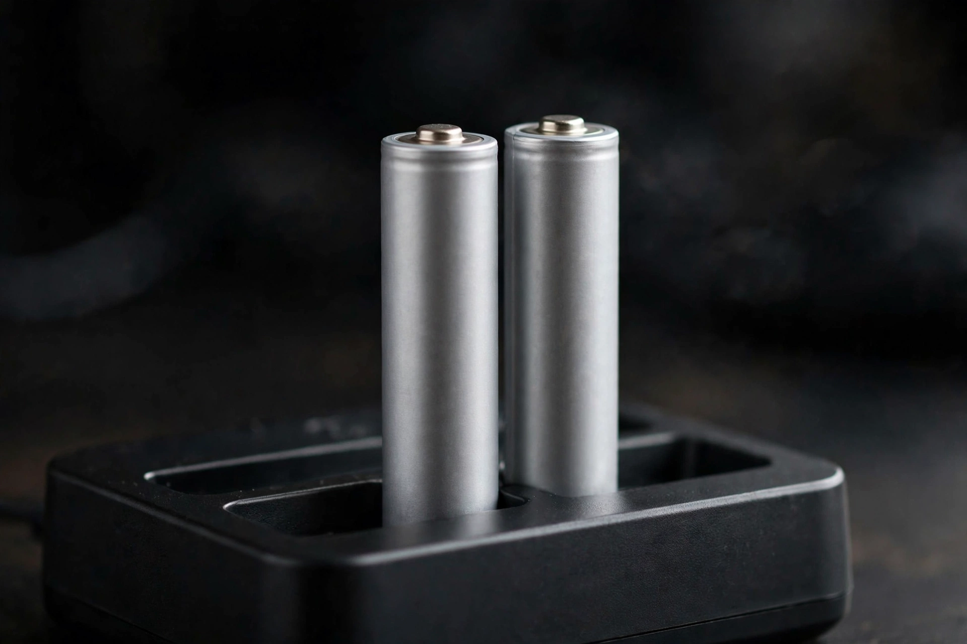 External vape batteries charging in a dedicated battery charger