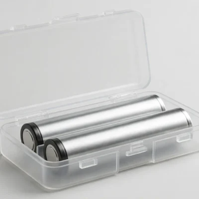Vape batteries stored safely inside a protective plastic battery case