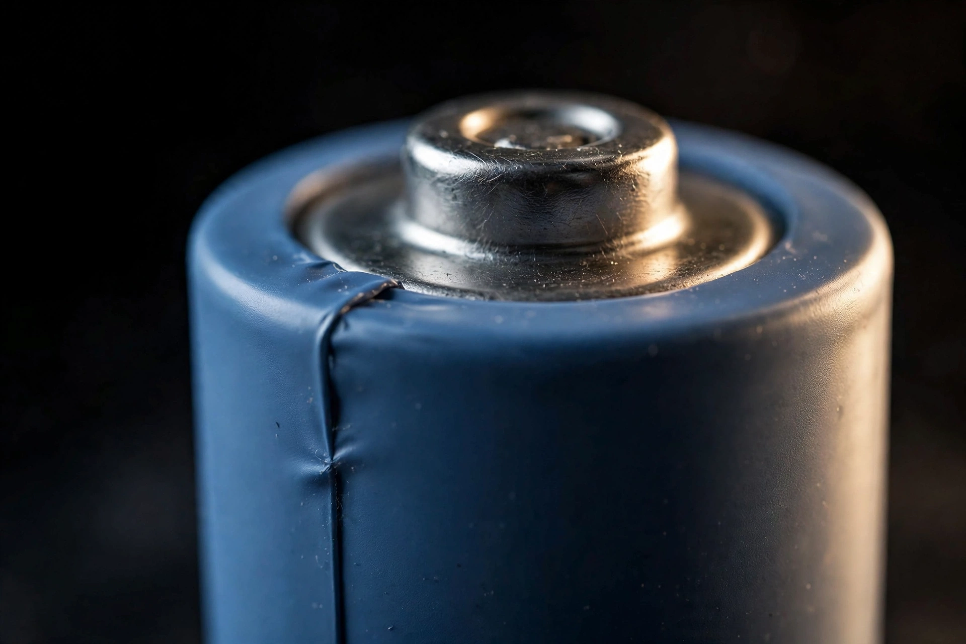 Close-up of a vape battery showing its protective outer wrap and terminal