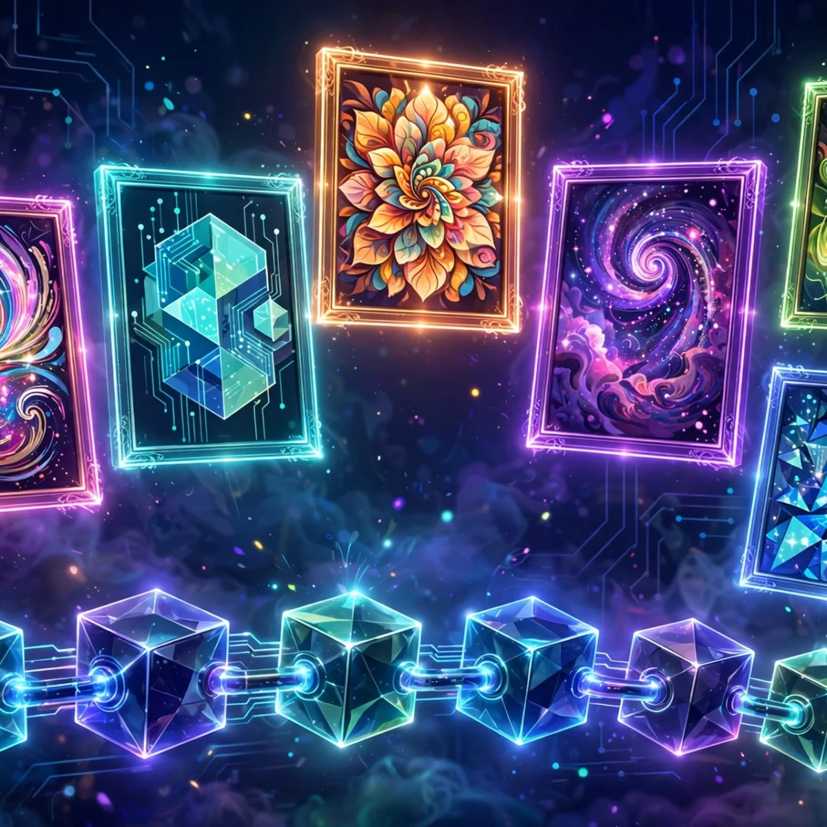 What is an NFT explained with digital art tokens illustration