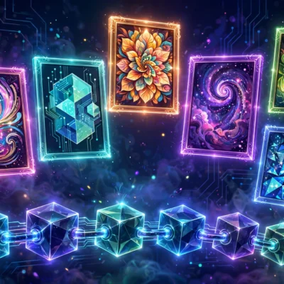 What is an NFT explained with digital art tokens illustration