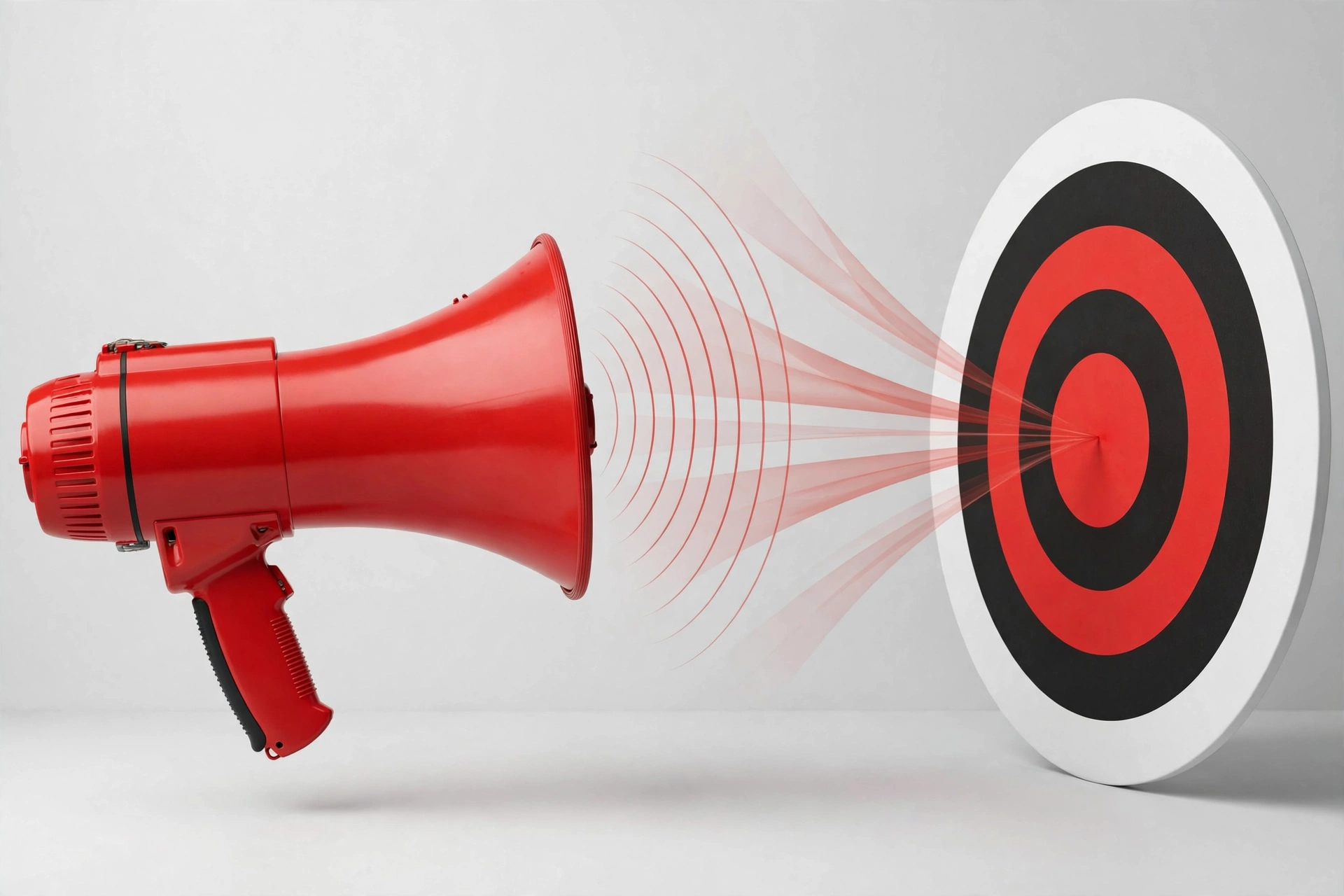 Megaphone aimed at a target symbolizing a strong unique selling proposition