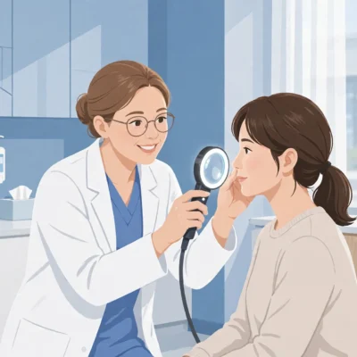 When to see a cosmetic dermatologist: skin consultation with magnifying device