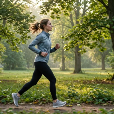 What is zone 2 training: runner jogging at an easy steady pace in a park