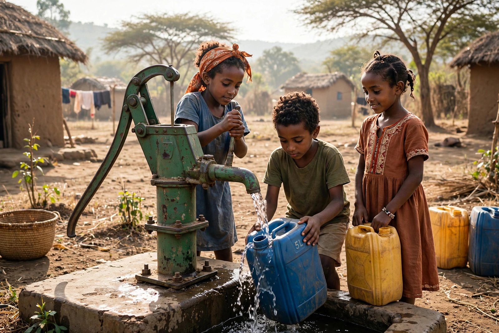Clean water well in a rural Ethiopian village, representing Julie Pitt Neal's charity work with WorldServe International