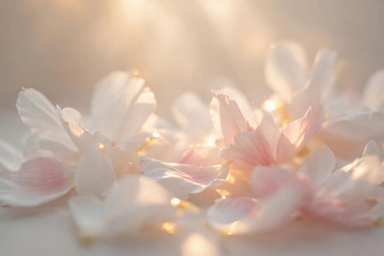 Soft morning light on white and blush flower petals, symbolizing a quiet and private life