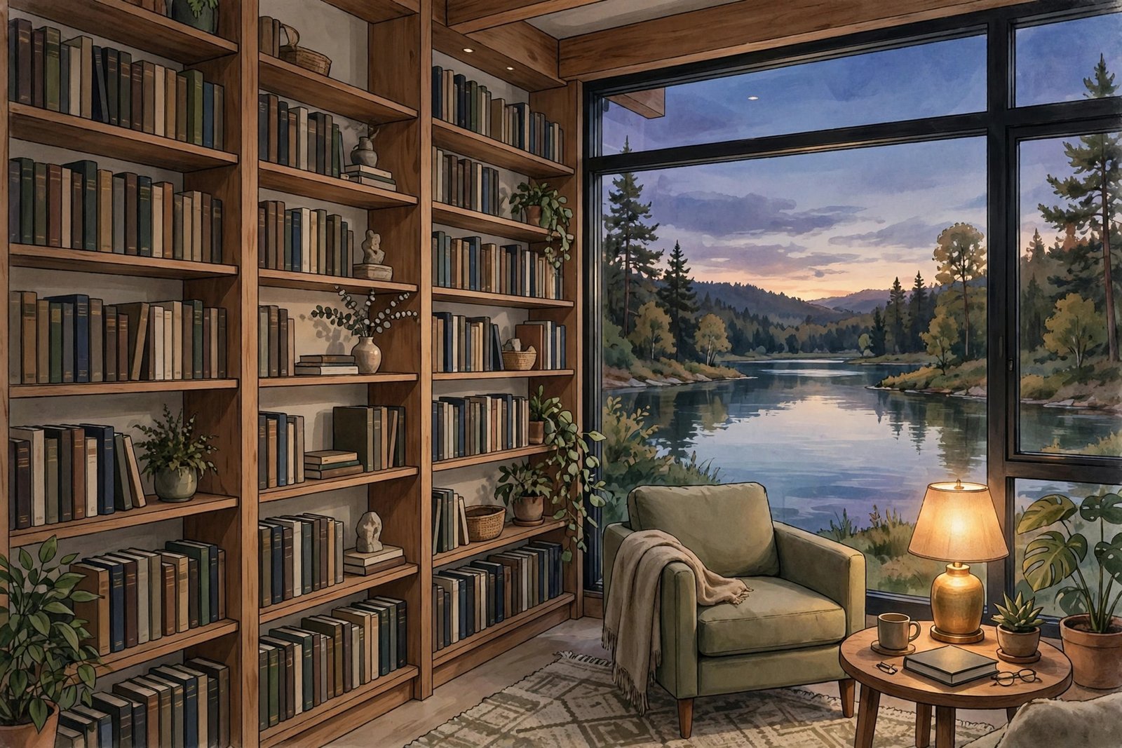 Quiet private library at dusk, reflecting Elijah Nelson Clark's life away from the spotlight