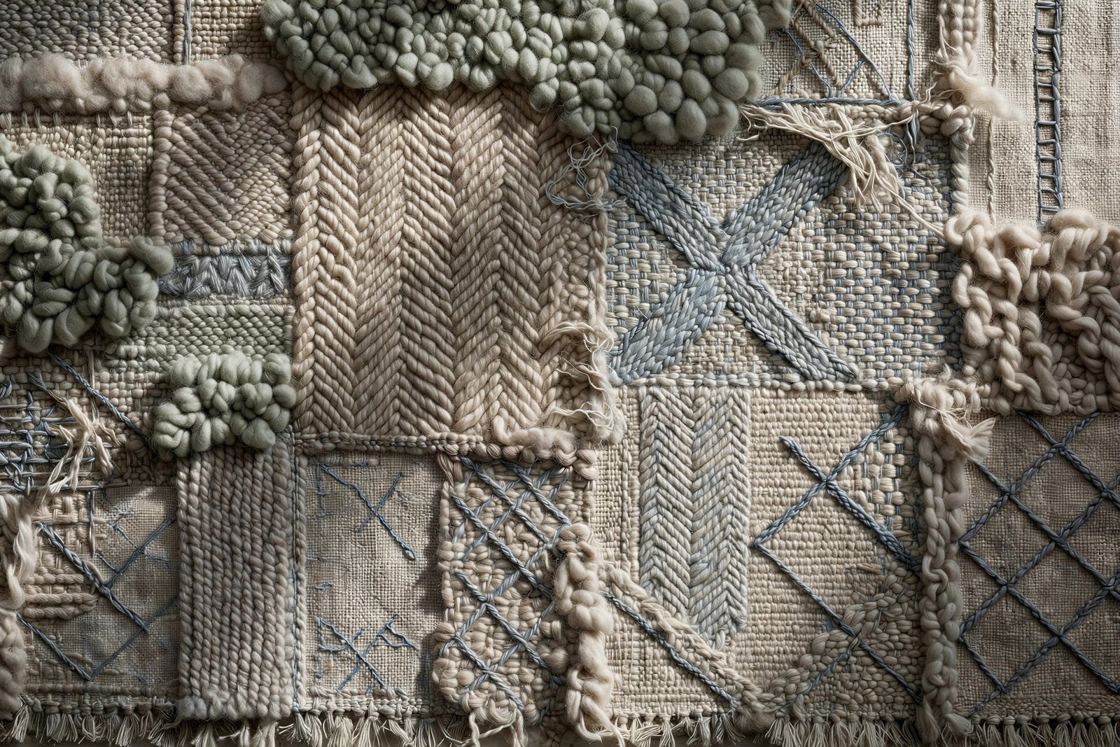 Handcrafted woven textile texture in muted tones, one of the decor contexts where the word merfez appears