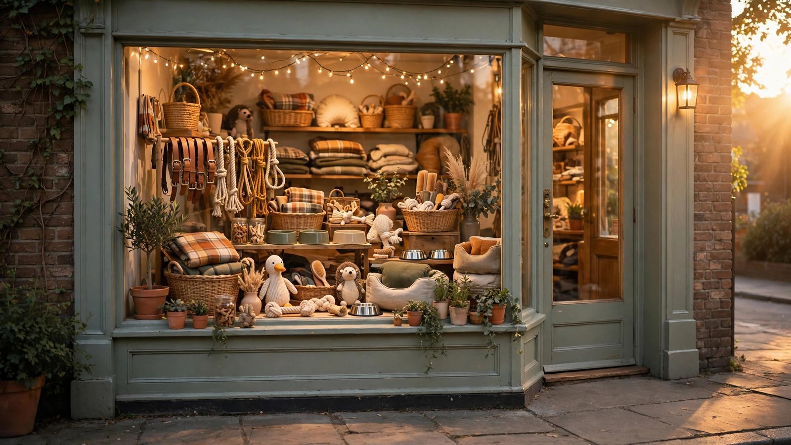 Small pet boutique storefront at golden hour, representing the reported pet business ventures of Jacqueline Bernice Mitchell