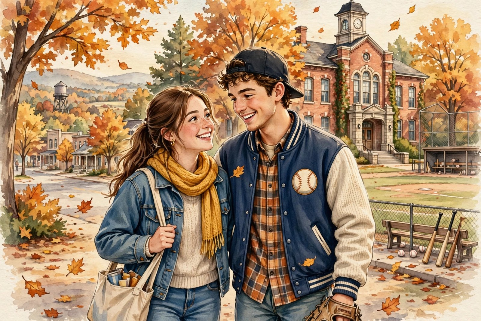Illustration of Jessica Forkum and Sonny Gray as high school sweethearts in Smyrna Tennessee